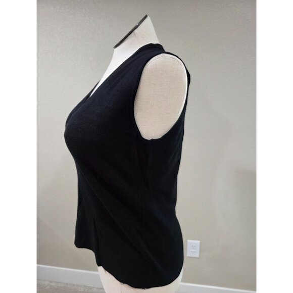 Black Sleeveless V-Neck Ribbed Knit Top XL By Dressbarn Womens - Picture 2 of 6